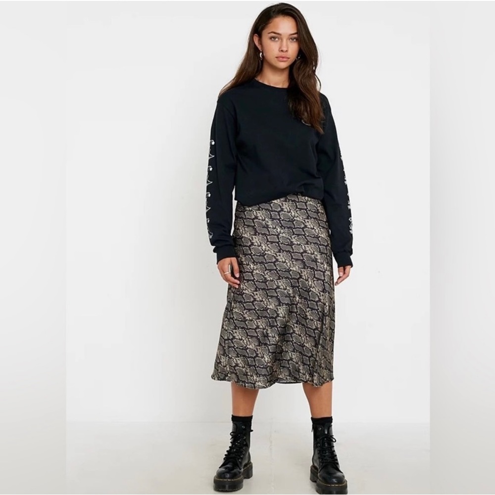 Urban Outfitters Snake Print Silk Midi Skirt